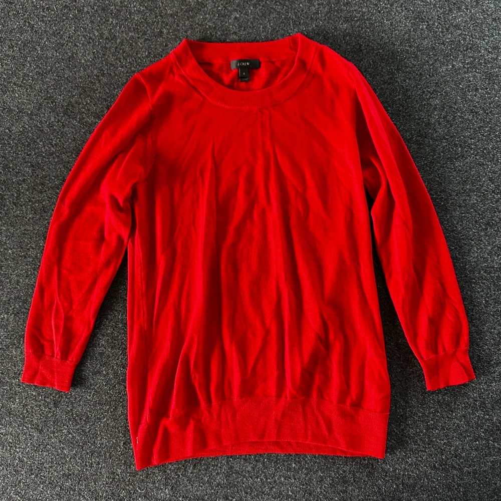 J.Crew Womens Red 100% Merino Wool Crewneck Long Sleeve Sweater Size S